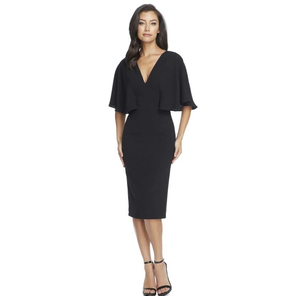 Dress The Population Louisa Deep Square-Back Midi Dress Black Women's Size XS